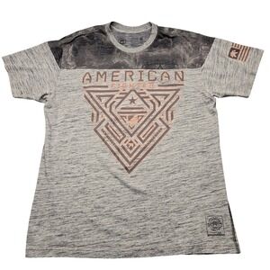 American Fighter Shirt Mens 2XL Gray Patriotic Flag Graphic Tee Short Sleeve